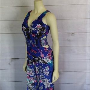 Gorgeous Blue BEBE Jumpsuit w/ Side Cutout. Tall Girl Friendly. Size 12